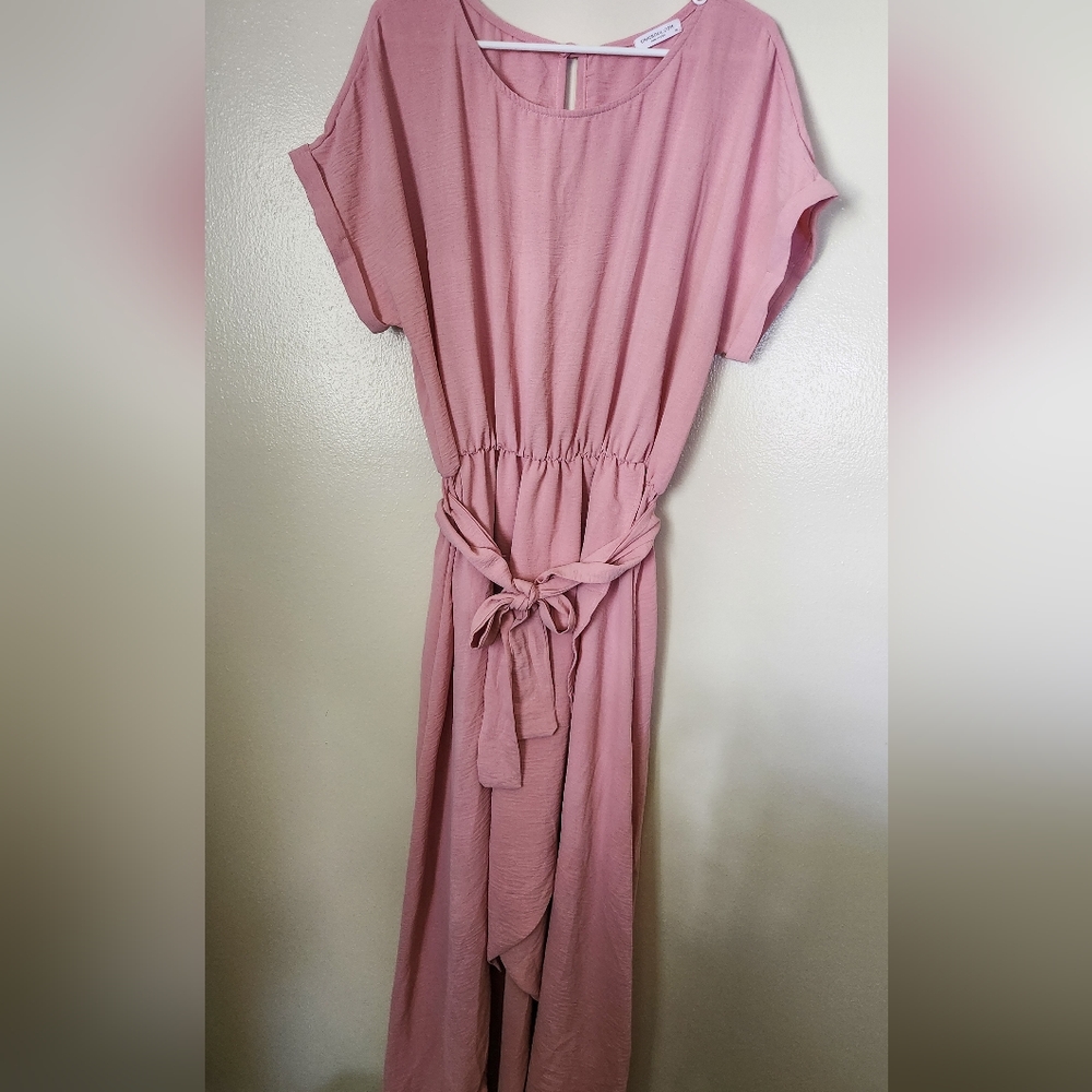 Pink Wrap Dress Cap Sleeve Elastic Waist 1XL